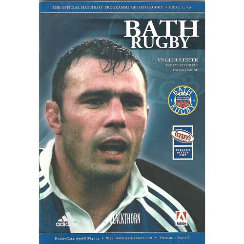 2000/01 Bath v Gloucester Tetley's Bitter Cup Fourth Round Rugby Union Programme