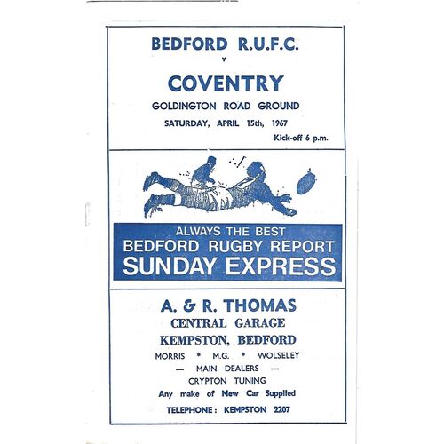 Bedford/Bedford Blues Home Rugby Union Programmes