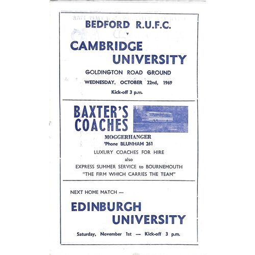 Cambridge University Away Rugby Union Programmes