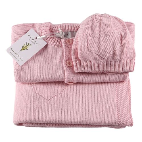 Organic Baby Cardigan, Blanket & Hat Set