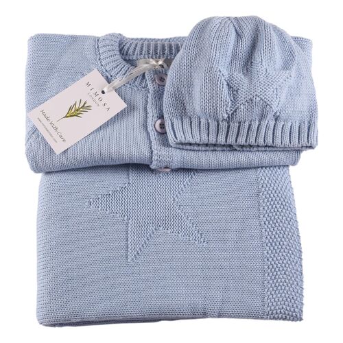 Organic Baby Cardigan, Blanket & Hat Set - Blue