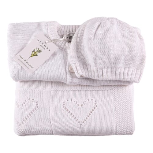 Organic Baby Cardigan, Blanket & Hat Set