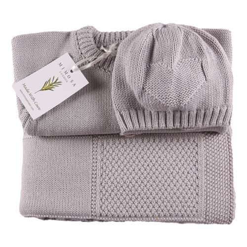 Organic Baby Cardigan, Blanket & Hat Set