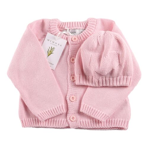 Organic Baby Cardigan & Hat Set - Pink