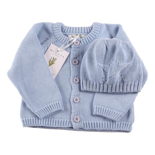 Organic Baby Cardigan & Hat Set - Blue