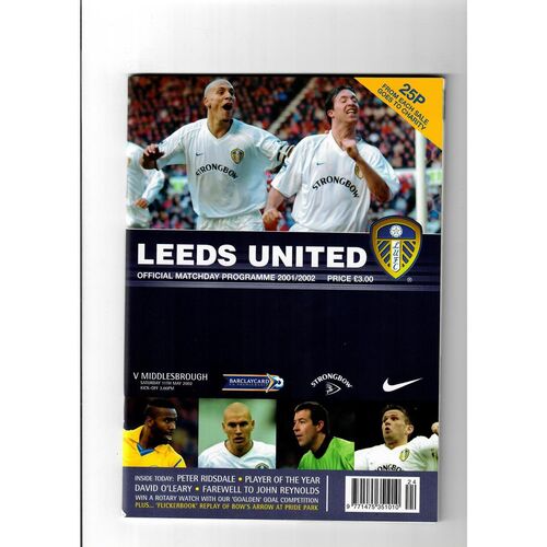 2001/02 Leeds United v Middlesbrough Football Programme