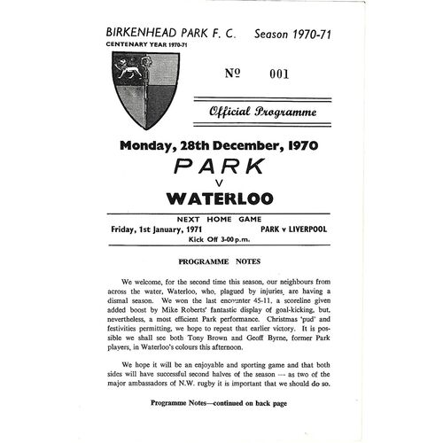 Waterloo Away Rugby Union Programmes