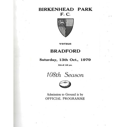 Bradford Away Rugby Union Programmes