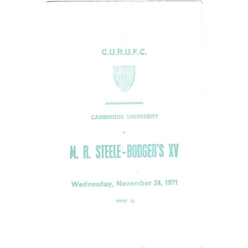 1971/72 Cambridge University v M.R Steele-Bodger's XV (24/11/1971) Rugby Union Programme