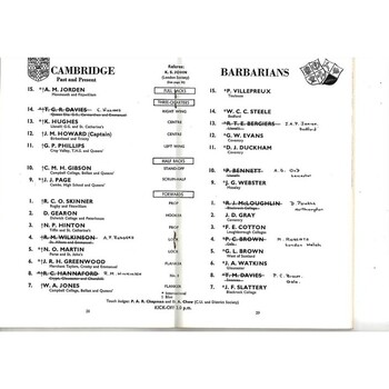 1972/73 Cambridge University (Past & Present) v Babarians (25/10/1972) Centenary Match Rugby Union Programme