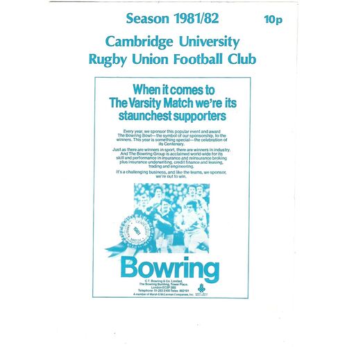 1981/82 Cambridge University v Birkenhead Park (23/01/1982) Rugby Union Programme