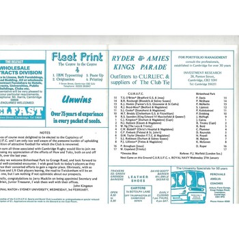 1981/82 Cambridge University v Birkenhead Park (23/01/1982) Rugby Union Programme