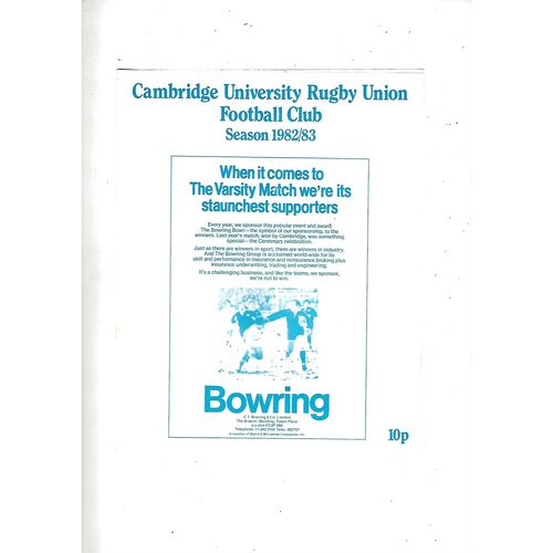 1982/83 Cambridge University v M.R Steele-Bodger's XV(24/11/1982) Rugby Union Programme