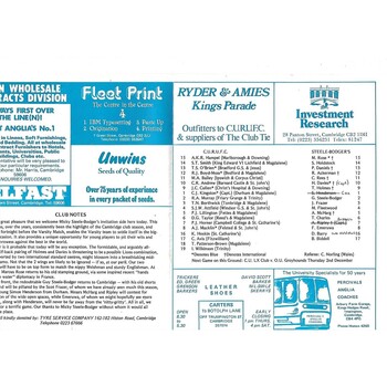 1982/83 Cambridge University v M.R Steele-Bodger's XV(24/11/1982) Rugby Union Programme