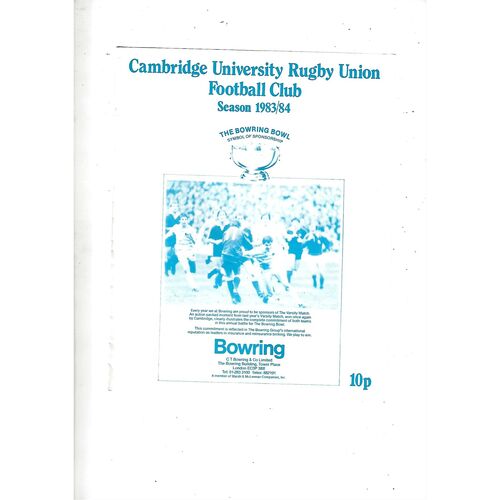 1983/84 Cambridge University v M.R Steele-Bodger's XV (23/11/1983) Rugby Union Programme