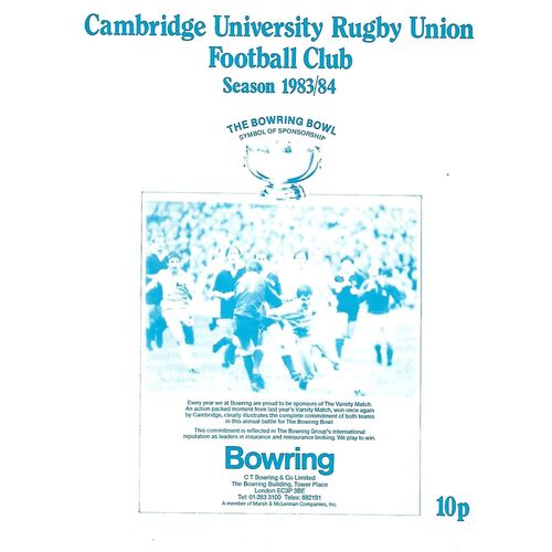 1983/84 Cambridge University v Harlequins (26/11/1983) Rugby Union Programme