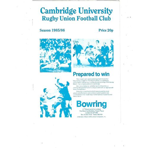 1985/86 Cambridge University v Harlequins (23/11/1985) Rugby Union Programme