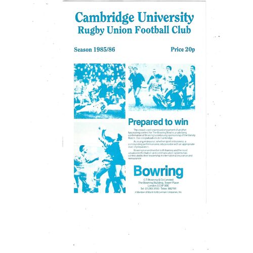 1985/86 Cambridge University v Northampton (30/11/1985) Rugby Union Programme
