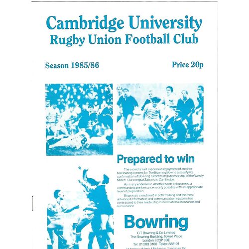 1985/86 Cambridge University v M.R Steele-Bodger's XV (27/11/1985) Rugby Union Programme