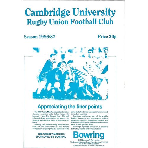 1986/87 Cambridge University v Anti-Assassins (04/03/1987) Rugby Union Programme