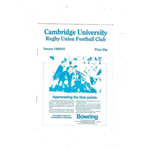 1986/87 Cambridge University v Fylde (??/02/1987) Rugby Union Programme