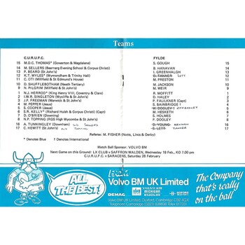 1986/87 Cambridge University v Fylde (??/02/1987) Rugby Union Programme