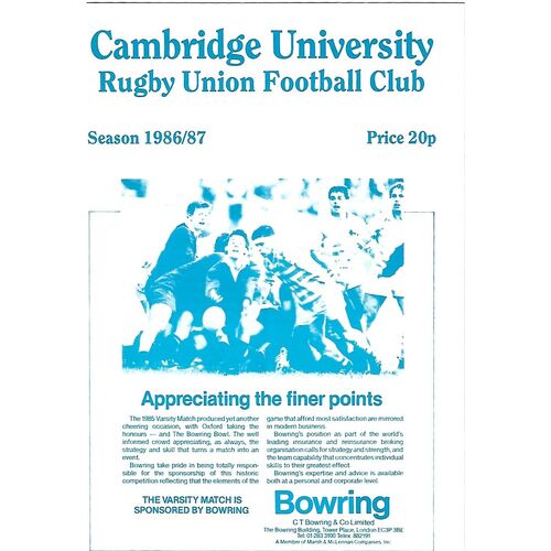 1986/87 Cambridge University v Leicester (12/11/1986) Rugby Union Programme
