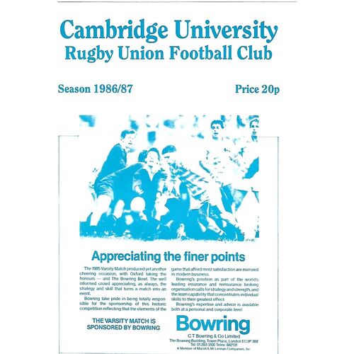 1986/87 Cambridge University v Luddites (11/02/1987) Rugby Union Programme