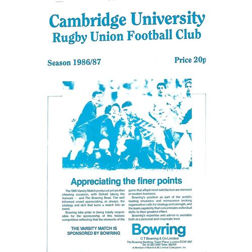 1986/87 Cambridge University v Nottingham (11/10/1986) Rugby Union Programme