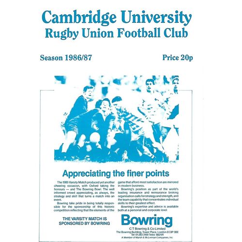 1986/87 Cambridge University (Past & Present) v Penguins (01/10/1986) Rugby Union Programme