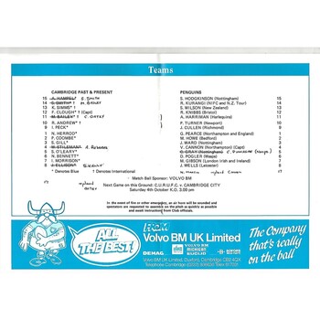 1986/87 Cambridge University (Past & Present) v Penguins (01/10/1986) Rugby Union Programme