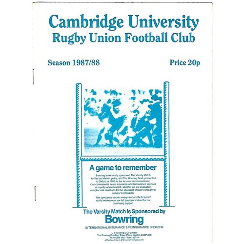 1987/88 Cambridge University (Past & Present) v Penguins (21/10/1987) Rugby Union Programme