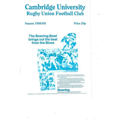 1988/89 Cambridge University v Army (08/02/1989) Rugby Union Programme