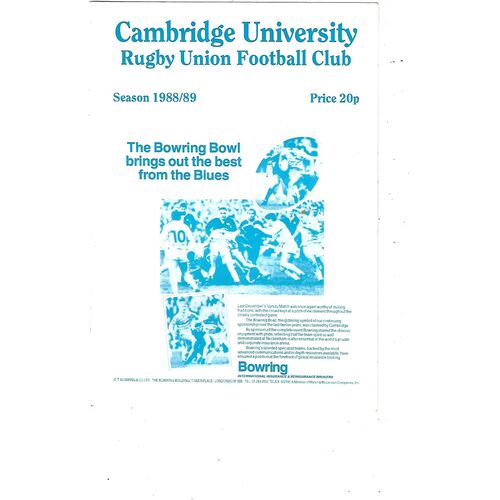 1988/89 Cambridge University v M.R Steele-Bodger's XV (23/11/1988) Rugby Union Programme