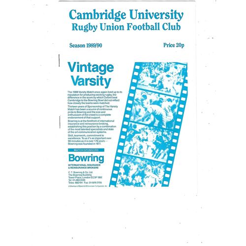 1989/90 Cambridge University v Neath (25/11/1989) Rugby Union Programme