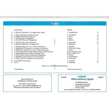 1989/90 Cambridge University v Neath (25/11/1989) Rugby Union Programme