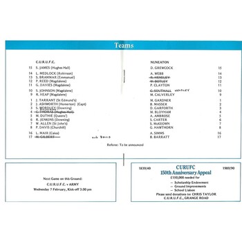 1989/90 Cambridge University v Nuneaton (02/02/1990) Rugby Union Programme