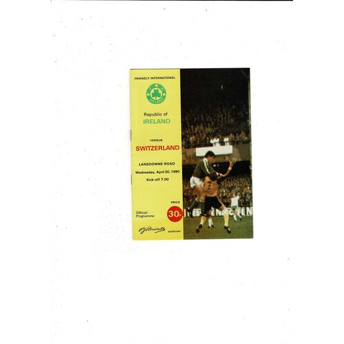 1980 Republic of Ireland v Switzerland Football Programme