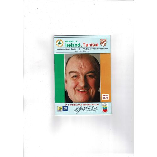 1988 Republic of Ireland v Tunisia Football Programme
