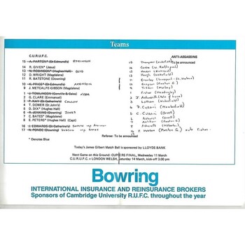 1991/92 Cambridge University v Anti-Assasins (04/03/1992) Rugby Union Programme
