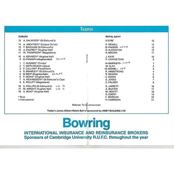 1993/94 Cambridge University v Royal Navy (26/01/1994) Rugby Union Programme