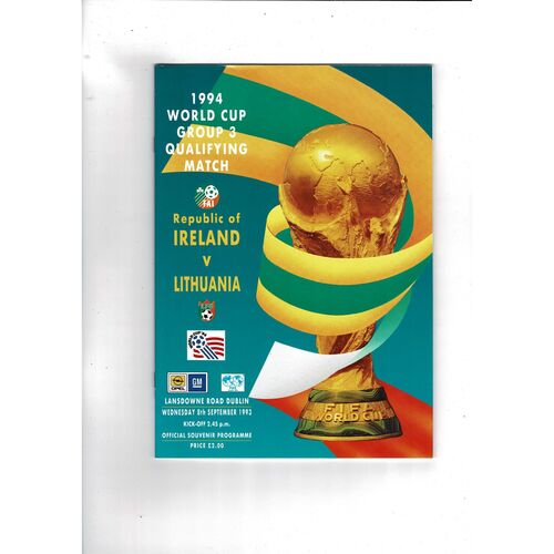 1993 Republic of Ireland v Lithuania Football Programme