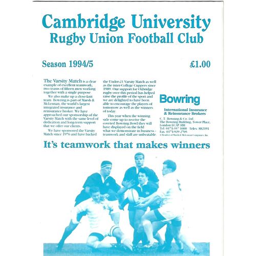 1994/95 Cambridge University v Crayshay's XV (04/11/1994) Rugby Union Programme