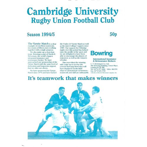 1994/95 Cambridge University v St. Mary's Hospital (12/10/1994) Rugby Union Programme