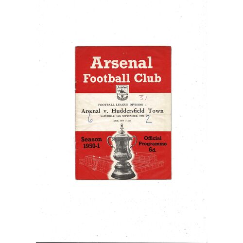 1950/51 Arsenal v Huddersfield Town Football Programme