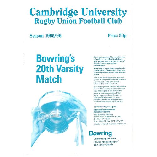 1995/96 Cambridge University v Blackheath (02/03/1996) Rugby Union Programme