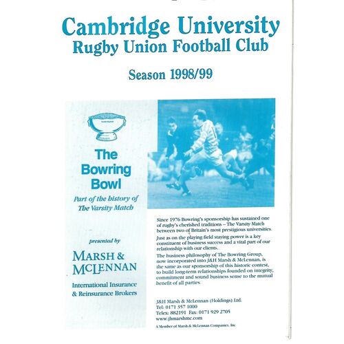 1998/99 Cambridge University v Durham University (16/01/1999) Rugby Union Programme