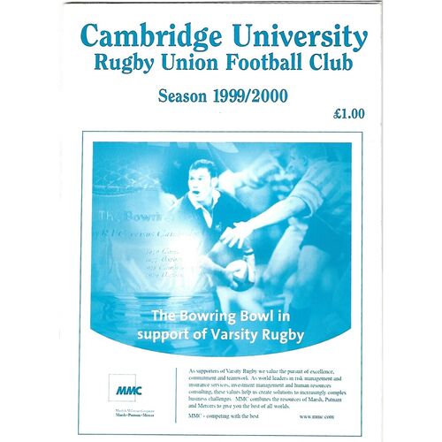 1999/00 Cambridge University V Crawshay's Welsh XV (16/02/2000) Rugby Union Programme