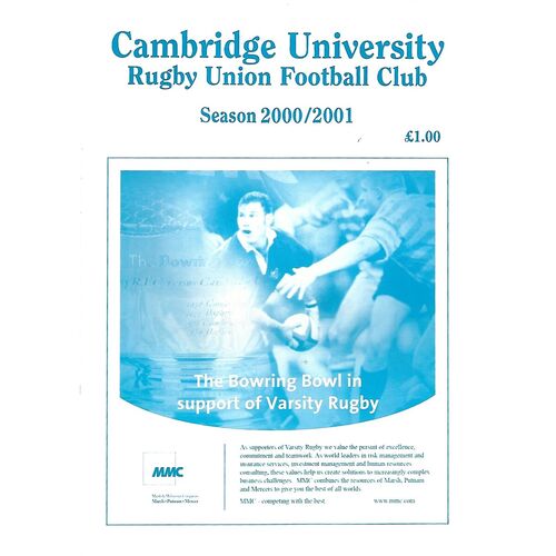 2000/01 Cambridge University v Army (07/02/2001) Rugby Union Programme