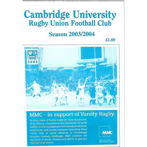 2003/04 Cambridge University v Bedford (14/10/2003) Rugby Union Programme